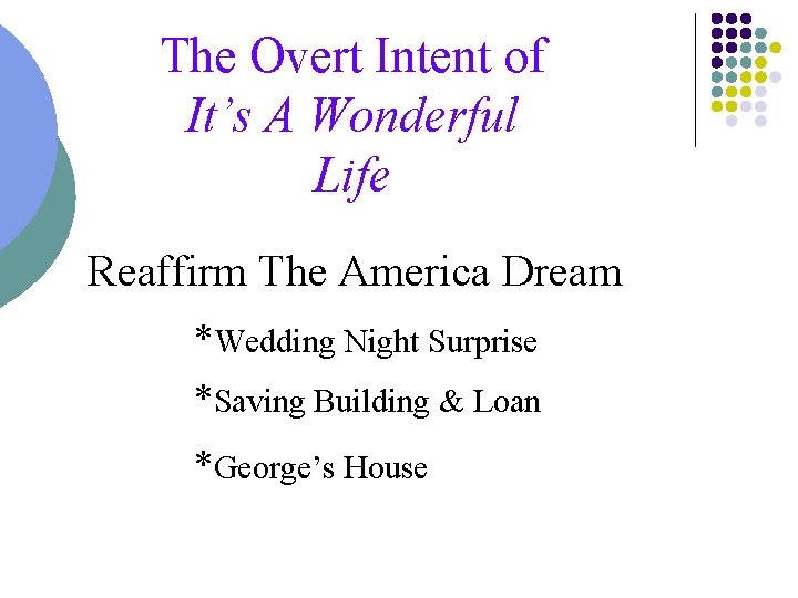 The Overt Intent of It’s A Wonderful Life Reaffirm The America Dream *Wedding Night