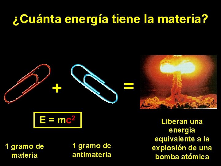 ¿Cuánta energía tiene la materia? = + E = mc 2 1 gramo de