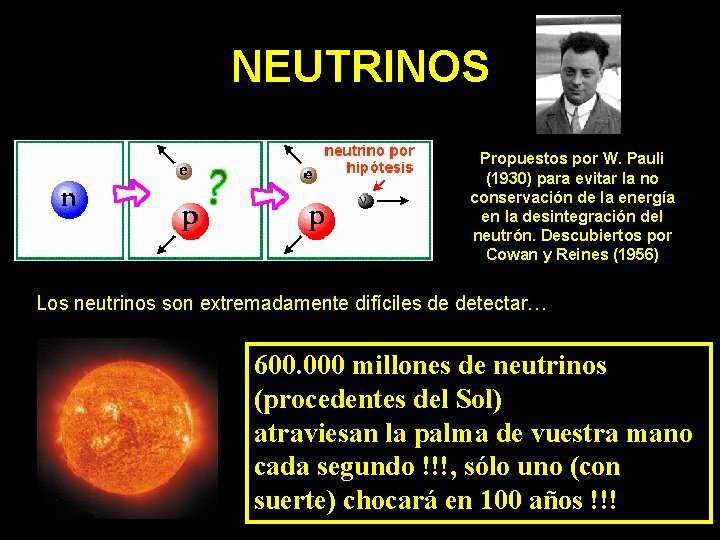 NEUTRINOS Propuestos por W. Pauli (1930) para evitar la no conservación de la energía