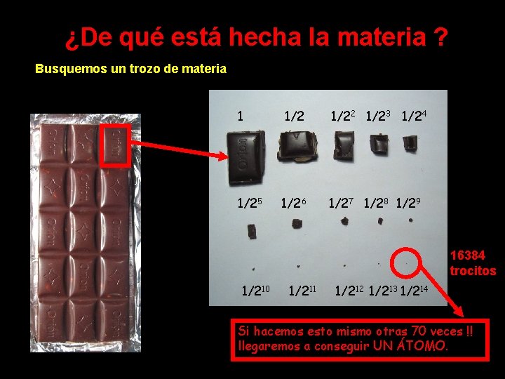 ¿De qué está hecha la materia ? Busquemos un trozo de materia 1 1/22