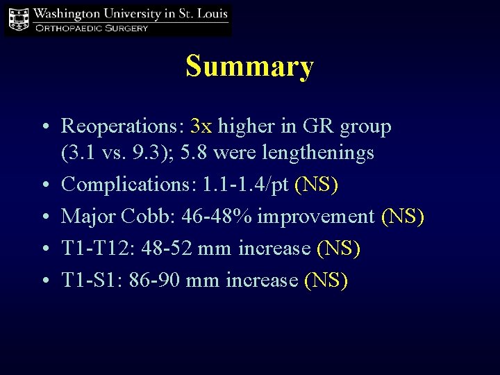 Summary • Reoperations: 3 x higher in GR group (3. 1 vs. 9. 3);