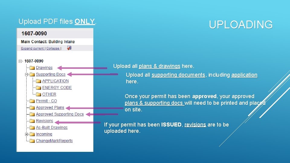 Upload PDF files ONLY. UPLOADING Upload all plans & drawings here Upload all supporting