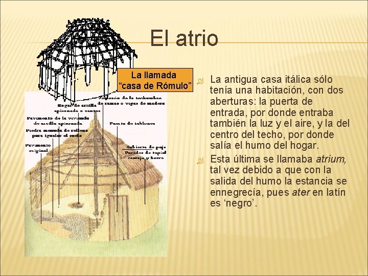 El atrio La llamada La antigua casa itálica sólo “casa de Rómulo” tenía una