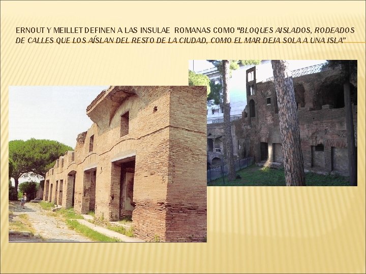 ERNOUT Y MEILLET DEFINEN A LAS INSULAE ROMANAS COMO "BLOQUES AISLADOS, RODEADOS DE CALLES
