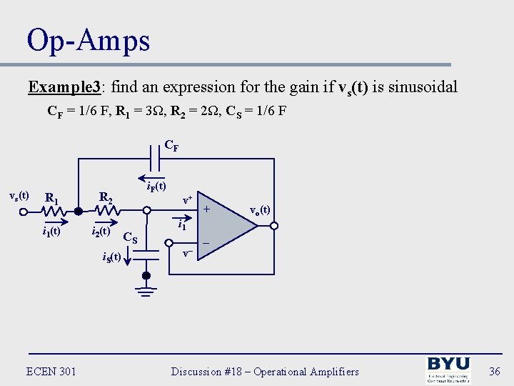Op-Amps Example 3: find an expression for the gain if vs(t) is sinusoidal CF
