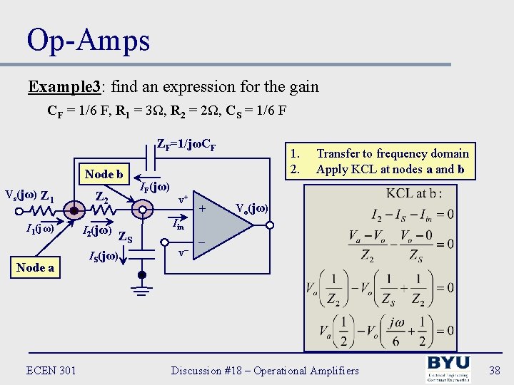Op-Amps Example 3: find an expression for the gain CF = 1/6 F, R