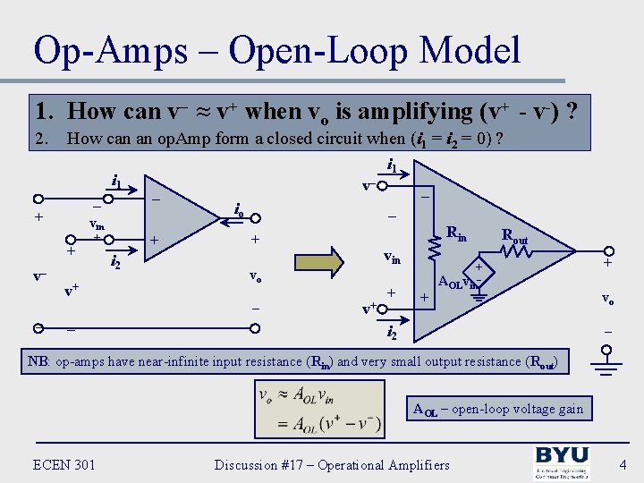 Op-Amps – Open-Loop Model 1. How can v– ≈ v+ when vo is amplifying
