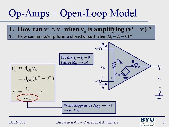 Op-Amps – Open-Loop Model 1. How can v– ≈ v+ when vo is amplifying