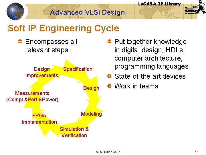 La. CASA IP Library Advanced VLSI Design Soft IP Engineering Cycle Encompasses all relevant