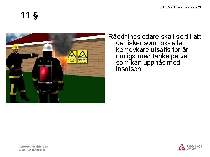 1. 0 AFS 1995: 1 Rök och kemdykning 21 11 § Räddningsledare skall se