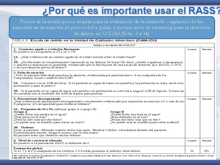 ¿Por qué es importante usar el RASS? Porque es la escala que se emplea