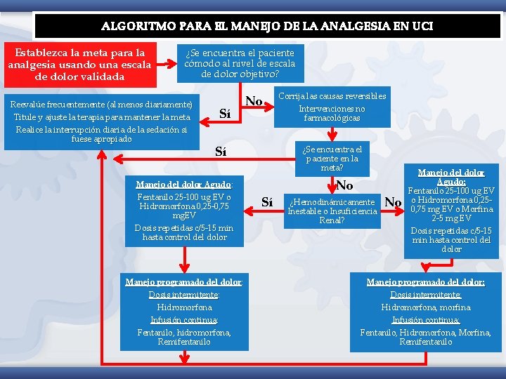 ALGORITMO PARA EL MANEJO DE LA ANALGESIA EN UCI Establezca la meta para la