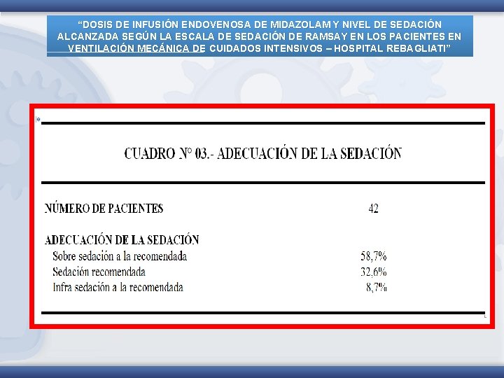 “DOSIS DE INFUSIÓN ENDOVENOSA DE MIDAZOLAM Y NIVEL DE SEDACIÓN ALCANZADA SEGÚN LA ESCALA