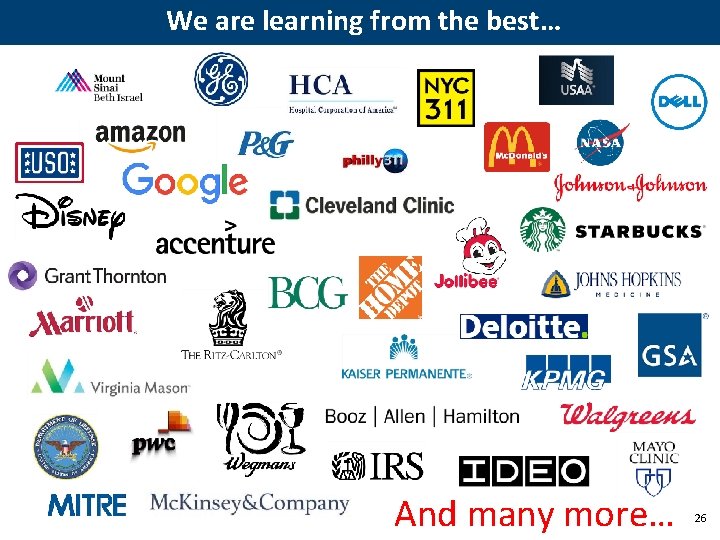 We are learning from the best… And many more… 26 