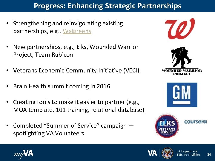 Progress: Enhancing Strategic Partnerships • Strengthening and reinvigorating existing partnerships, e. g. , Walgreens