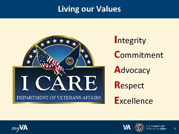 Living our Values Integrity Commitment Advocacy Respect Excellence 4 
