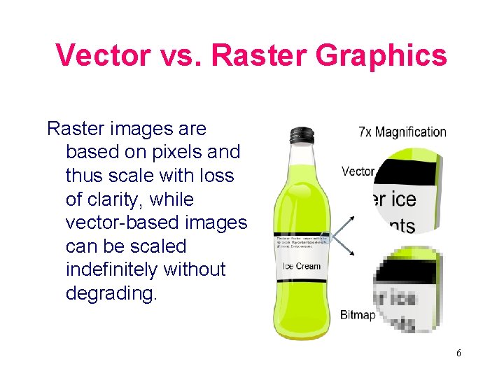 Vector vs. Raster Graphics Raster images are based on pixels and thus scale with