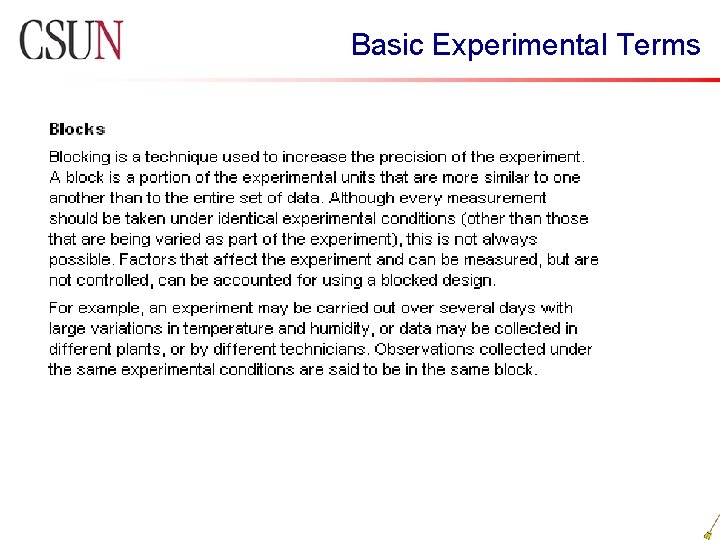 Basic Experimental Terms 