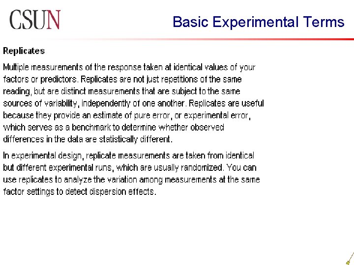 Basic Experimental Terms 