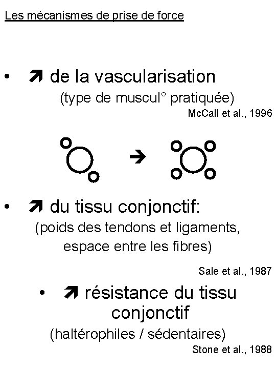 Les mécanismes de prise de force • de la vascularisation (type de muscul° pratiquée)