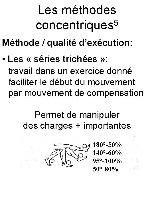 Les méthodes concentriques 5 Méthode / qualité d’exécution: • Les « séries trichées »