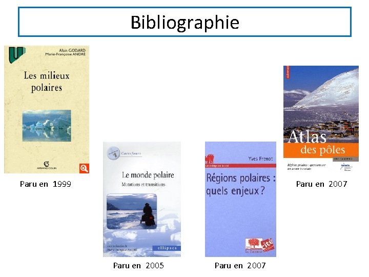 Bibliographie Paru en 1999 Paru en 2007 Paru en 2005 Paru en 2007 