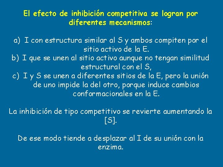 El efecto de inhibición competitiva se logran por diferentes mecanismos: a) I con estructura