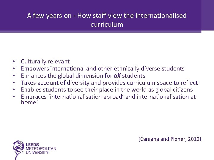 A few years on - How staff view the internationalised curriculum • • •