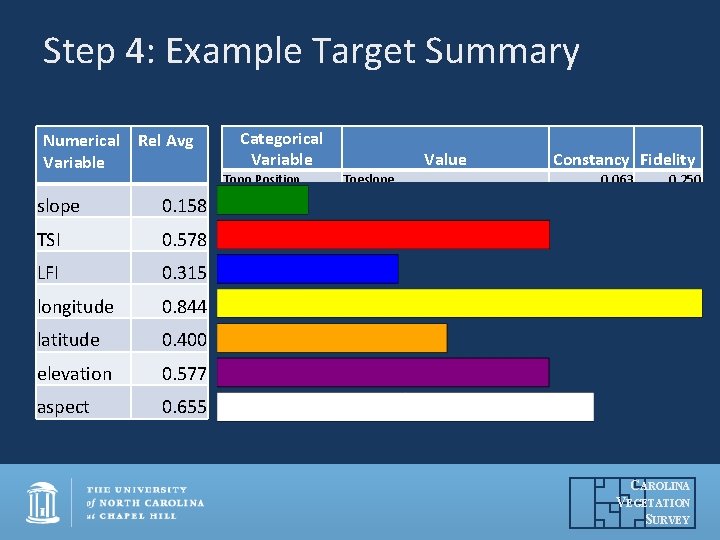 Step 4: Example Target Summary Numerical Variable Rel Avg slope 0. 158 TSI 0.