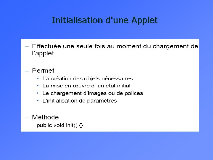 Initialisation d'une Applet 