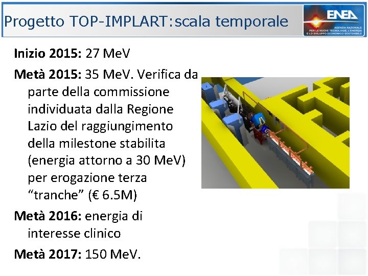 Progetto TOP-IMPLART: scala temporale Inizio 2015: 27 Me. V Metà 2015: 35 Me. V.