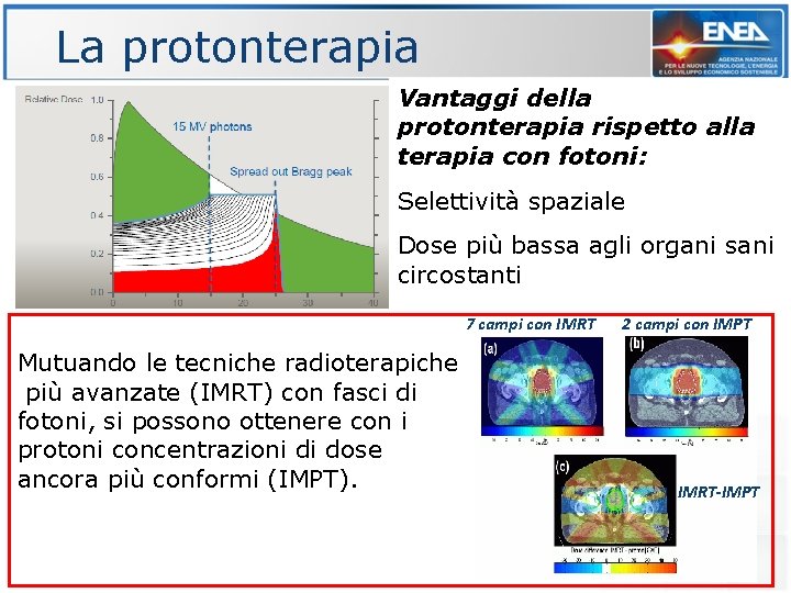 La protonterapia Vantaggi della protonterapia rispetto alla terapia con fotoni: Selettività spaziale Dose più