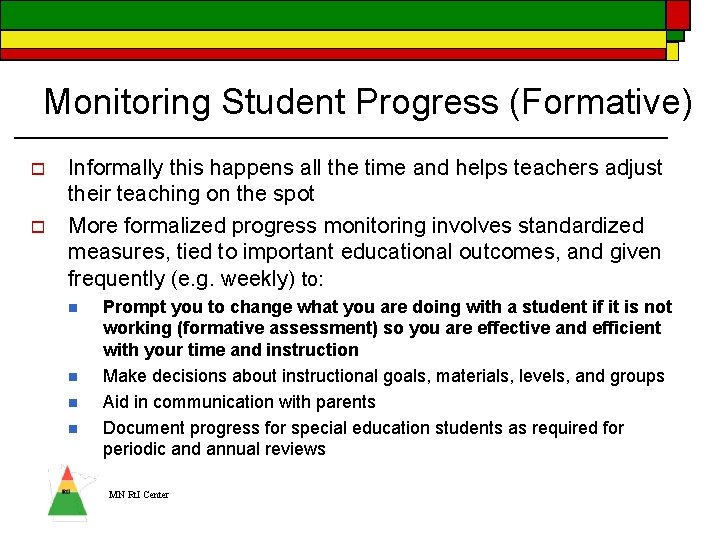 Monitoring Student Progress (Formative) o o Informally this happens all the time and helps