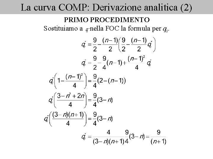 La curva COMP: Derivazione analitica (2) PRIMO PROCEDIMENTO Sostituiamo a nella FOC la formula