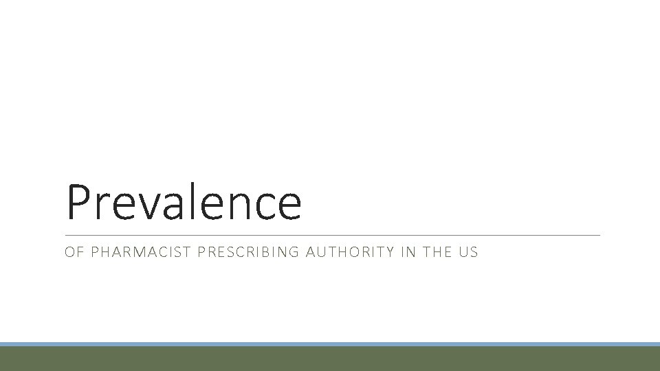 Prevalence OF PHARMACIST PRESCRIBING AUTHORITY IN THE US 