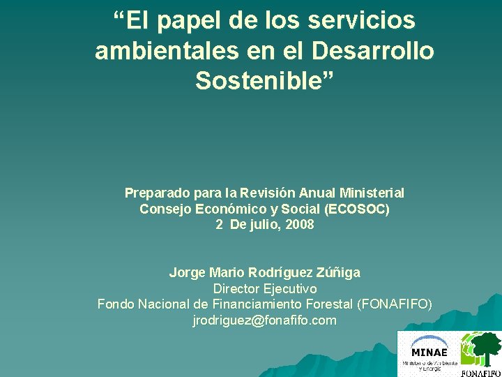 “El papel de los servicios ambientales en el Desarrollo Sostenible” Preparado para la Revisión