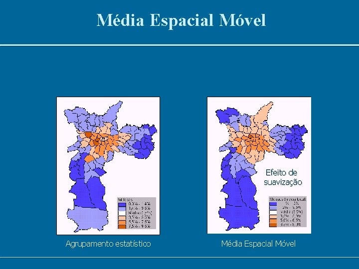Média Espacial Móvel Efeito de suavização Agrupamento estatístico Média Espacial Móvel 