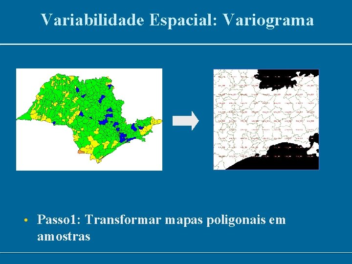 Variabilidade Espacial: Variograma • Passo 1: Transformar mapas poligonais em amostras 