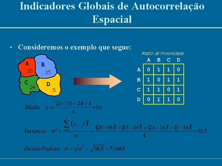 Indicadores Globais de Autocorrelação Espacial • Consideremos o exemplo que segue: A 20 C