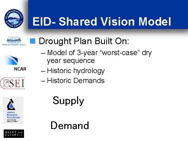 EID- Shared Vision Model n Drought Plan Built On: – Model of 3 -year