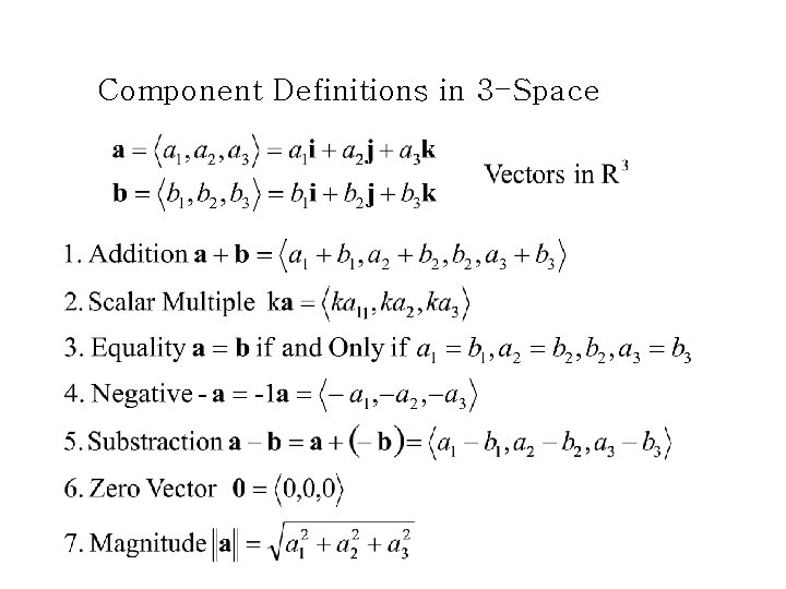 Component Definitions in 3 -Space Component Definitions in 3 -Space