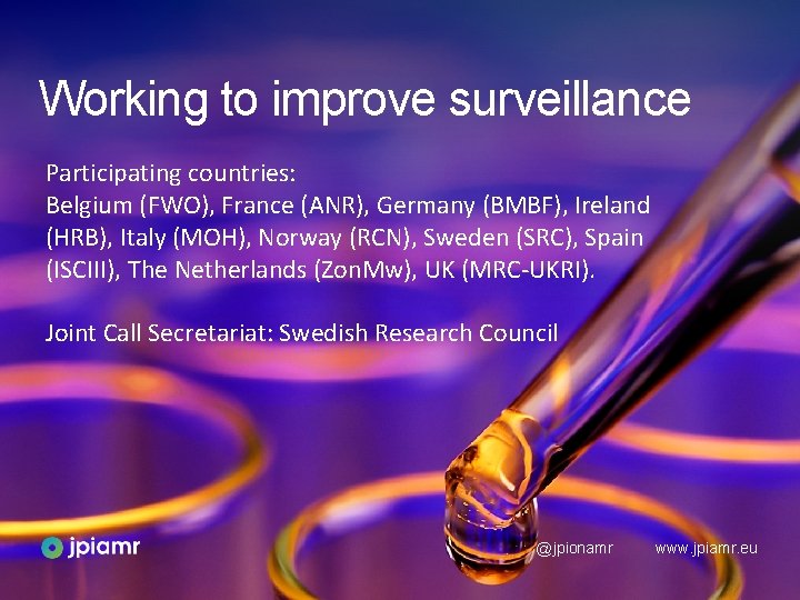 Working to improve surveillance Participating countries: Belgium (FWO), France (ANR), Germany (BMBF), Ireland (HRB),