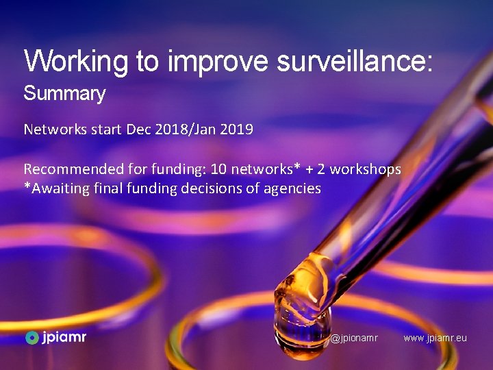 Working to improve surveillance: Summary Networks start Dec 2018/Jan 2019 Recommended for funding: 10