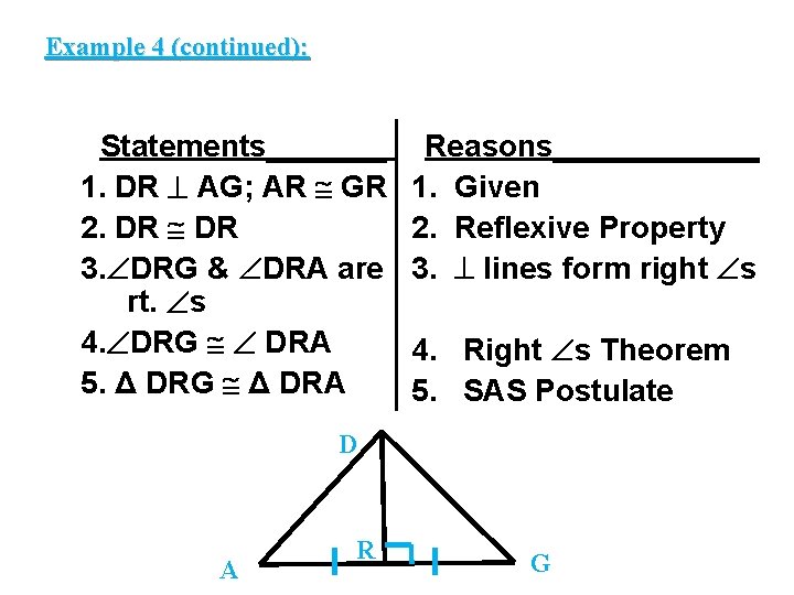 Example 4 (continued): Statements_______ 1. DR AG; AR GR 2. DR 3. DRG &