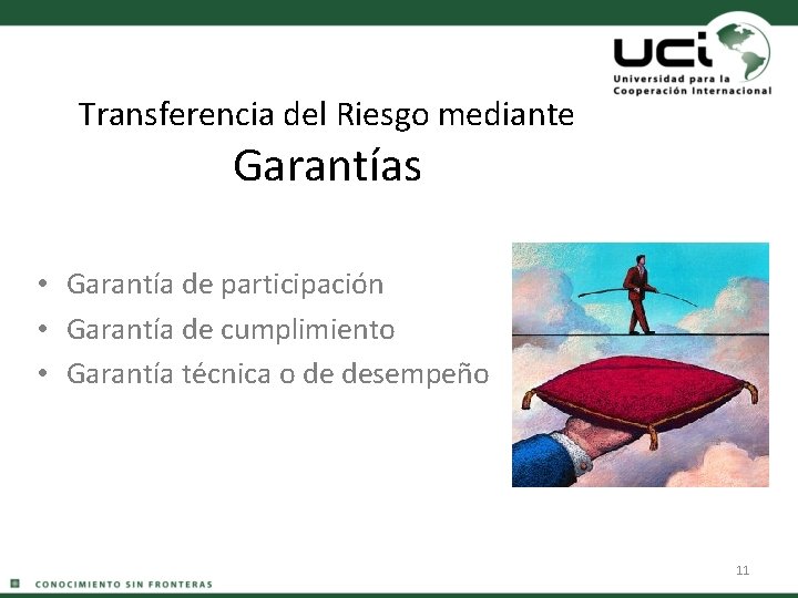 Transferencia del Riesgo mediante Garantías • Garantía de participación • Garantía de cumplimiento •