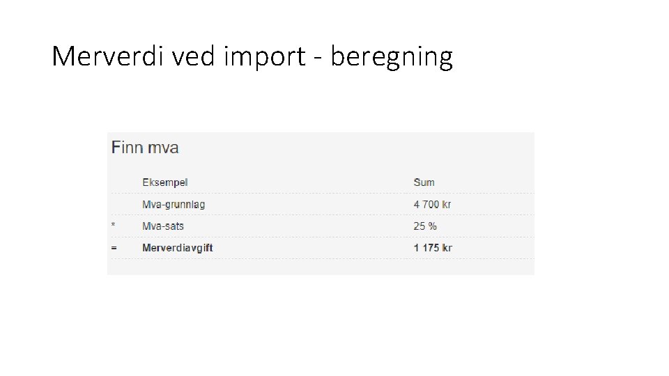 Merverdi ved import - beregning 