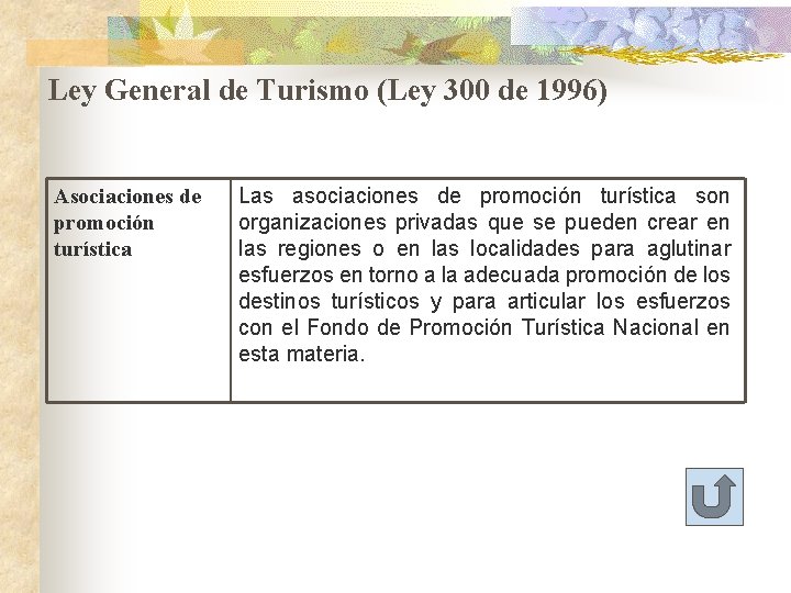Ley General de Turismo (Ley 300 de 1996) Asociaciones de promoción turística Las asociaciones