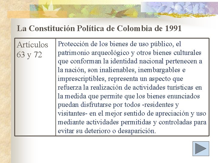 La Constitución Política de Colombia de 1991 Artículos Protección de los bienes de uso