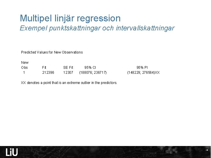 Multipel linjär regression Exempel punktskattningar och intervallskattningar Predicted Values for New Observations New Obs