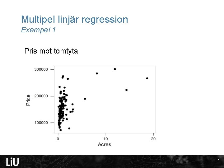 Multipel linjär regression Exempel 1 Pris mot tomtyta 8 